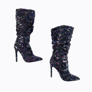 Purple Hologram Sequin Stilettos 8 Slouchy Metallic Glitchy Glam Y2K Party Rave